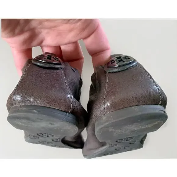 TORY BURCH Leather Snakeskin Ballet Flat Slip-On Shoe Grey Gunmetal Logo WMNS 9 - Picture 10 of 14